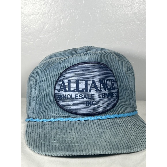 Vintage Corduroy‎ Rope Hat Alliance Wholesale Lumber 80\'s USA made Blue  Cap